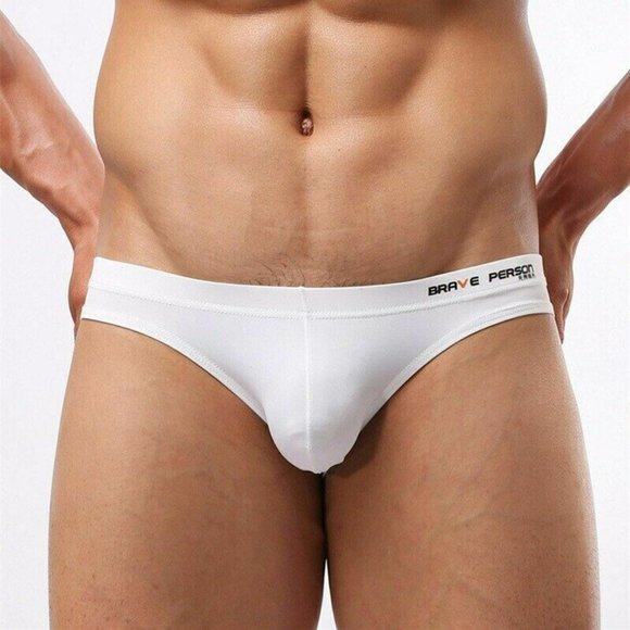 "Brave Person" Men's Swim Bikini Brief - White (BP9791-BK) Contoured Pouch - Picture 11 of 13
